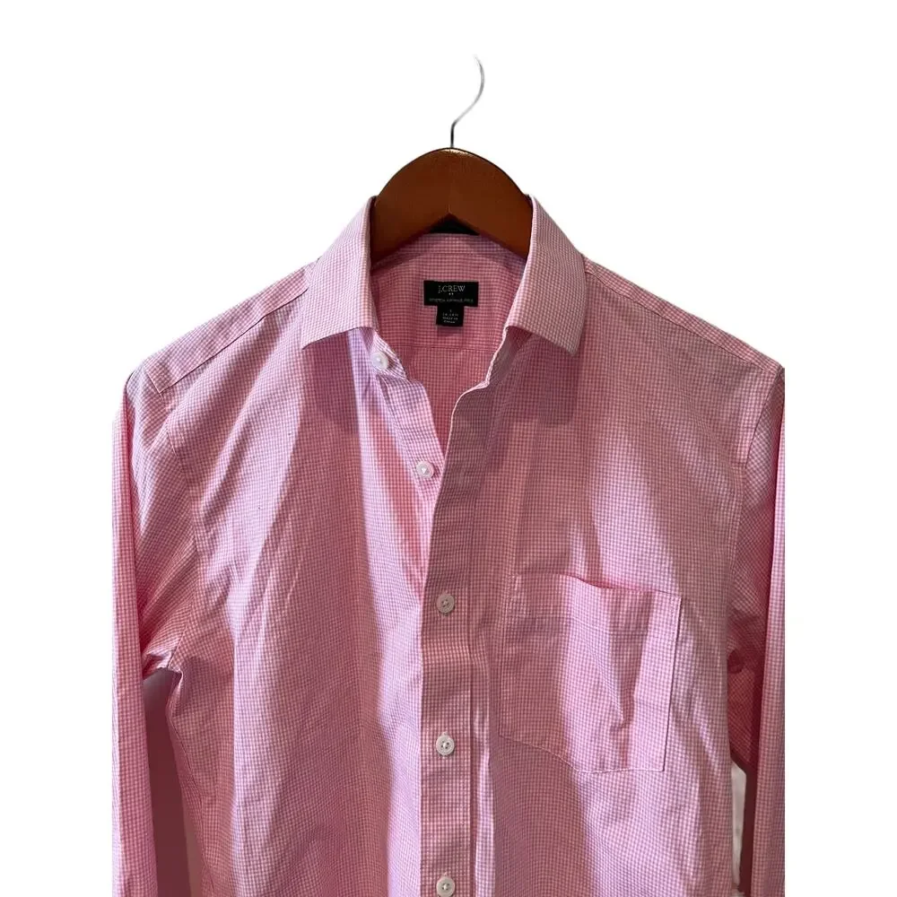 J Crew Thompson micro gingham check button down Shirt pink white S